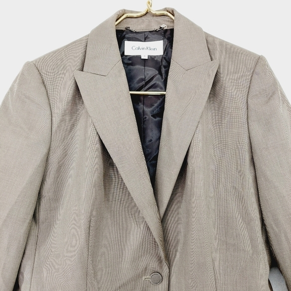Calvin Klein Brown Tan Rayon Blend Business Casual Button Closure Blazer P3705 - Picture 2 of 8